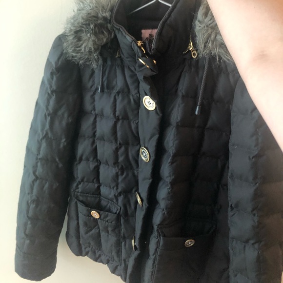Juicy Couture Coat  Black Puffer Jacket Hooded Fur - Picture 3 of 10